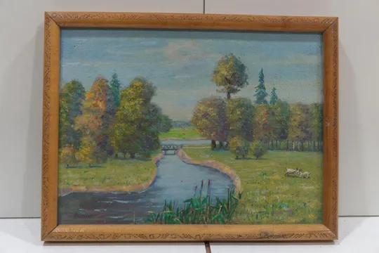 Картина Пейзаж Парк. Мостик. Масло, ДВП В раме 35х26,5 см, без рамы 32х24 см №102 Ціна