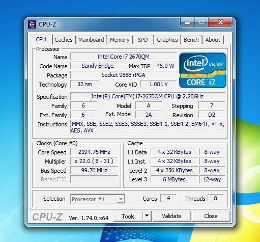 Процесор 4 ядра/8 потоков! Intel Core i7-2670QM SR02N 2,20-3,10GHz/6Mb/5GT/s (45W) Socket G2 (rPGA98 Продаж