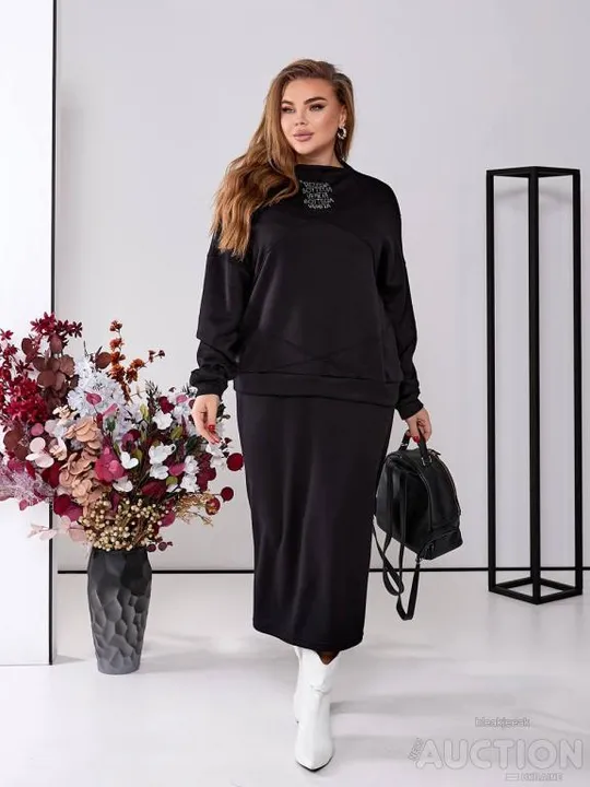 Жіночий костюм з ангори зі спідницею колір чорний Ціна