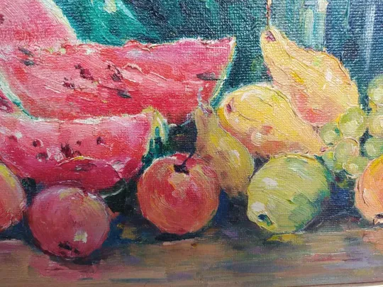 картина Натюрморт фрукцы арбуз М. Цюра, ДВП масло В раме 58,5х48,5 см, без рамы 50х40 см №57 Продаж