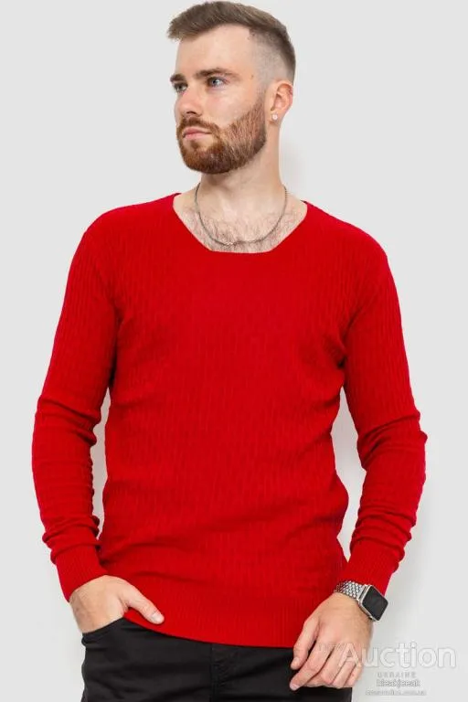 Свитер мужской однотонный, цвет красный, 235R1394 Ціна