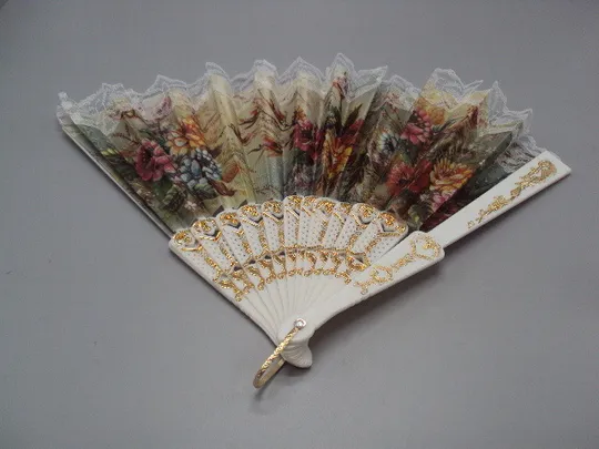 Веер узор цветы цветочки пластик, ткань, кружево длина 23 см (есть поломка) №15906 Ціна