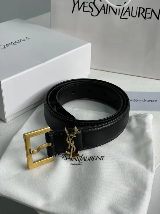 Ремінець жіночий Yves Saint Laurent Cassandre Belt With Square Buckle Black/Gold (66119) Де купити