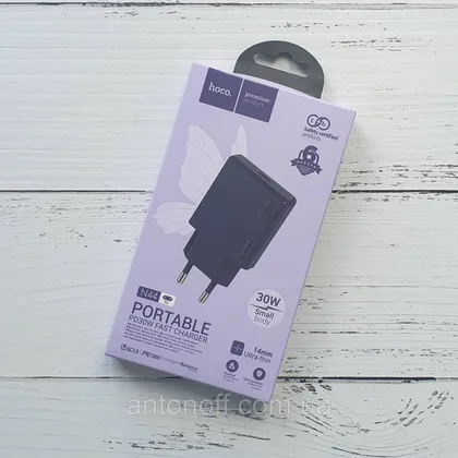фото, Зарядний пристрій Hoco N44 QC3.0 PD30W (ультра-тонкий 14мм) Titanium Blue