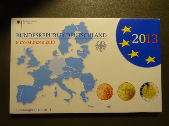 Комплект євромонет Німеччини 2013 J (повний комплект+ 2 ювілейні) UNC З аукціону