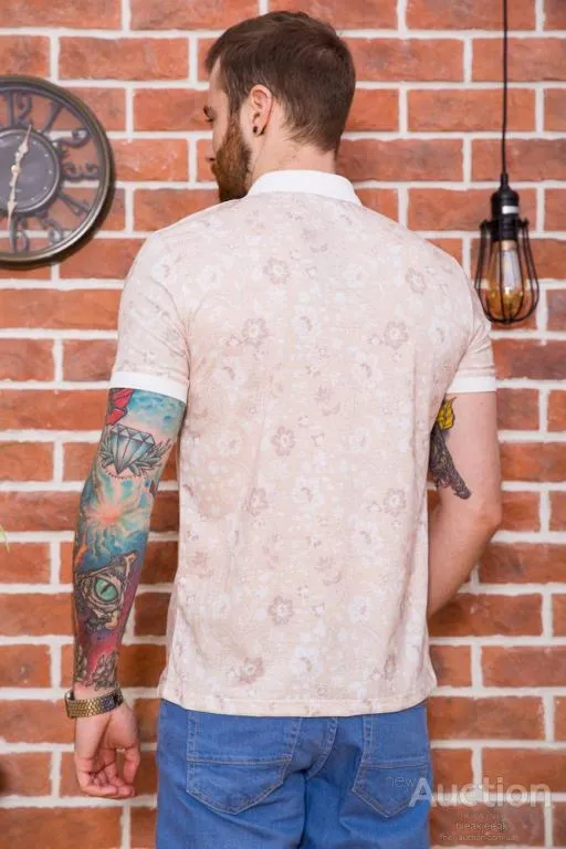Мужское поло, в цветочный принт, бежевого цвета, 194R2120 Продаж