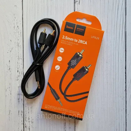 фото, Аудіо кабель Hoco UPA28 AUX 3.5mm to 2RCA 1.5m (miniJack-тюльпан) Чорний