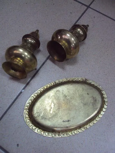 Спецовники набор для специй солонка перечница и поднос латунь Индия высота 10 см №11493 Інтернет-аукціон