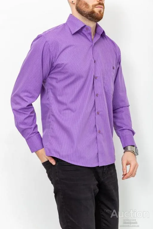 Рубашка мужская в полоску, цвет сиреневый, 131R140129 Продаж