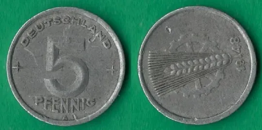 5 пфенігів 1948 року НДР. Поворот реверсу [М] З аукціону