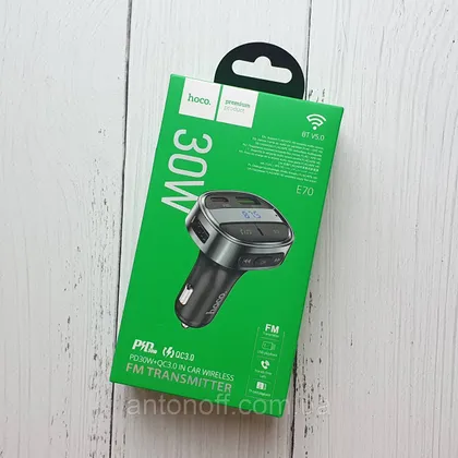 фото, FM модулятор Hoco E70 Wireless Transmitter 30W (USB+Type-C) PD30W+QC3.0 Чорний