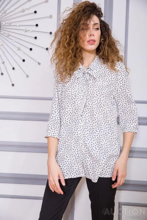 Блуза с поясом, белого цвета в принт, 172R20-1 Ціна