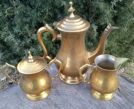 Латунний чайно-кавовий сервіз, посріблення, 1950-ті З аукціону