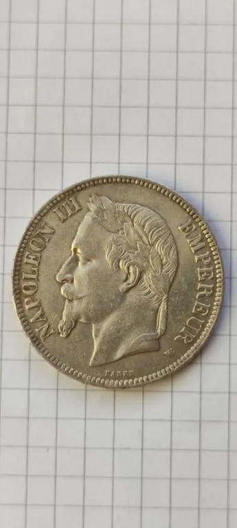 Купити Наполеон III Бонапарт монета 5 франков 1869 года серебро, отличная!  fn413