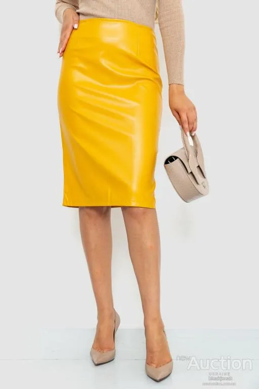 Купити Юбка прямого кроя из экокожи, цвет горчичный, 214R620