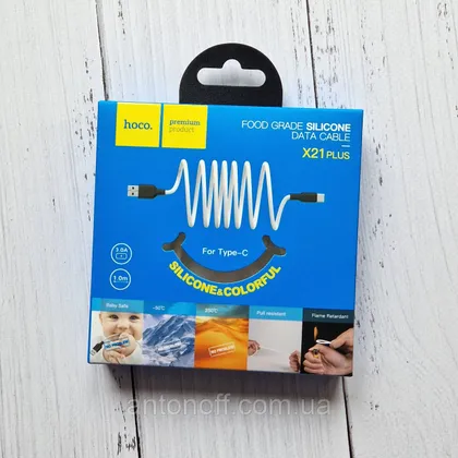 фото, Кабель Hoco X21 Plus Silicone Cable Type-C силіконовий (1м 3A) Білий