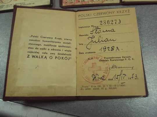 польша удостоверение ligitymacja 1958, 1970, 1953 красный крест лот №8957 Продаж