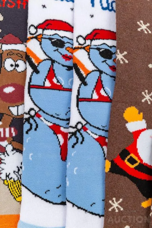 Комплект женских носков новогодних 3 пары, цвет темно-серый, белый, коричневый, 151R262 Продаж
