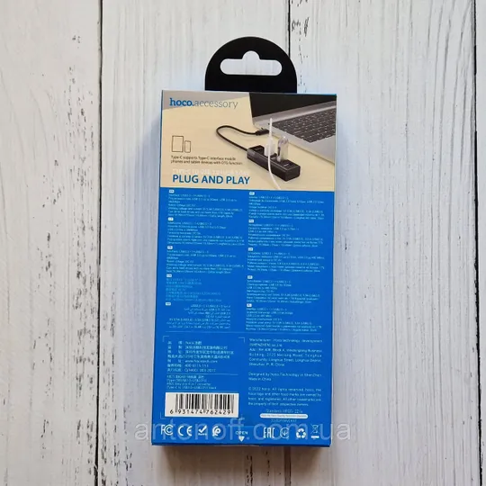 Купити USB хаб адаптер Hoco HB25 4in1 (Type-C to USB3.0 + 3xUSB2.0) Чорний