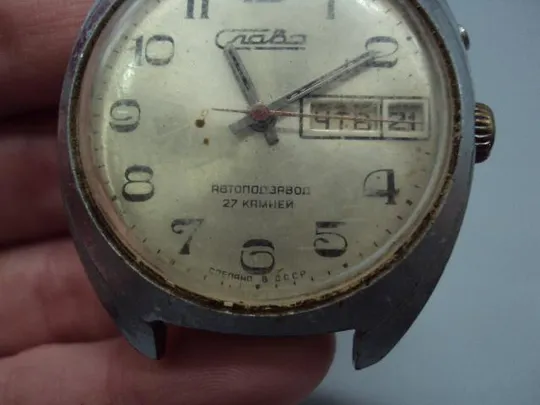 Мужские наручные часы Слава календарь 27 камней ссср без задней крышки не на ходу №14652 Інтернет-аукціон