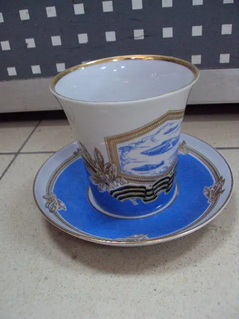 Чашка кружка и блюдце тарелка 30 лет победы авиация ЛФЗ фарфор лот (на чашке есть трещина) №10756 Ціна