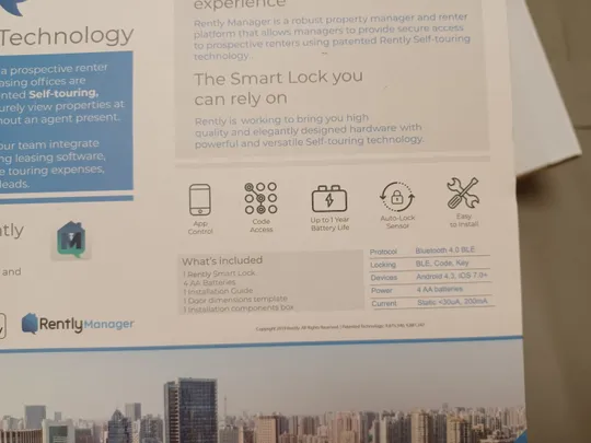 0585С  Розумний замок Rently Model RKDB03 Rev 2.1 з ключем, браслетом та ключами новий Інструкція