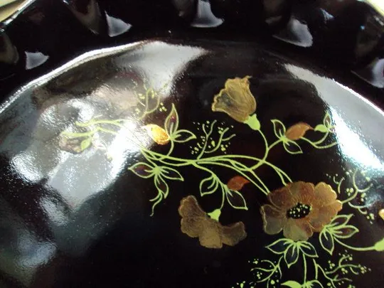 Купити Поднос черный фарфор полонное узор цветы позолота диаметр 32,3 см №11675