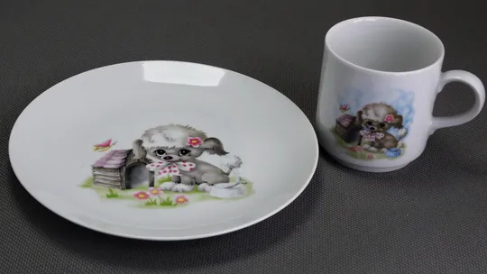 Набір дитячий Тарілка Чашка Песик порцеляна старий посуд Німеччина Bavaria Вживане На торгах