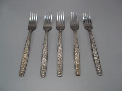 фото, Столовые приборы вилки нерж узор цветы листья листочки нержавейка вилка 19,9 см лот 5 шт №18638в