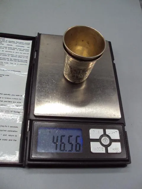 Рюмка стопка цветы В.П. 1884 серебро 84 проба позолота рюмки стопки вес 46,56 г лот 2 шт №239 Характеристики