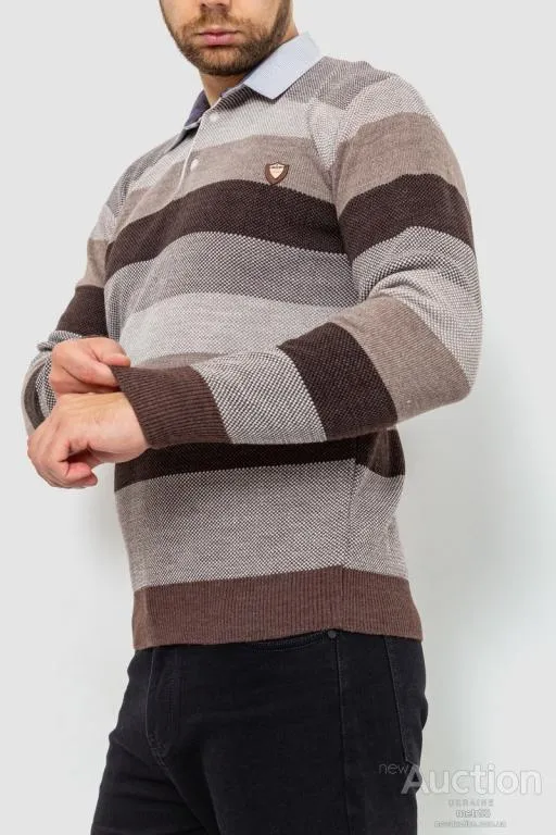 Свитер-обманка мужской в полоску, цвет бежево-коричневый, 161R901-1 З аукціону