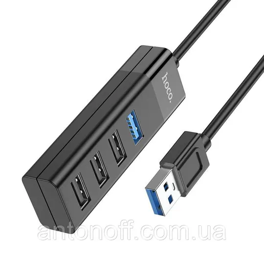 USB хаб адаптер Hoco HB25 4in1 (USB to USB3.0 + 3xUSB2.0) Чорний Інтернет-аукціон