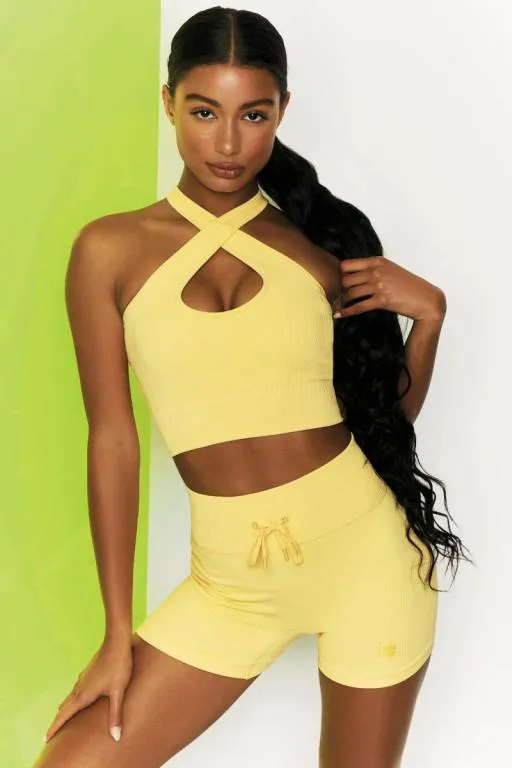 Комплект для фитнеса топ и велосипедки Рубчик 9628 M желтый Де купити