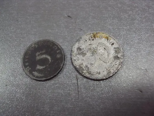 монета германия 5 пфеннигов 1941 А, 50 пфеннигов 1940 F лот 2 шт №7947 Ціна