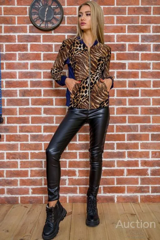 Купити Кофта женская на молнии, сине-коричневого цвета с принтом, 167R037-1