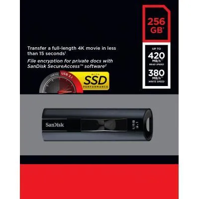USB флеш накопитель SanDisk 256GB Extreme Pro Black USB 3.1 (SDCZ880-256G-G46) Недорого