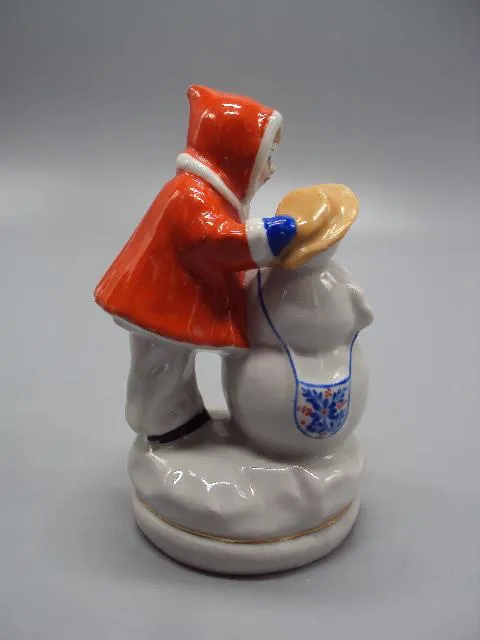 Фигура фарфор Старый Киев редкое клеймо зима девочка лепит снеговика ребенок и снеговик 12 см №143 Продаж