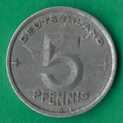 фото, 5 пфенігів 1948 року НДР. Поворот реверсу [М]