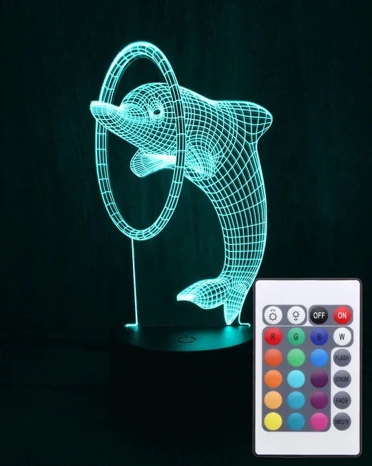 Акриловий світильник-нічник з пультом 16 кольорів Дельфін з кільцем tty-n000987 Ціна
