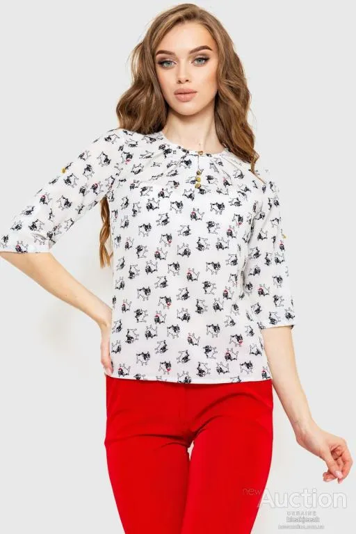 Блуза с принтом, цвет молочно-черный, 230R1121 Ціна