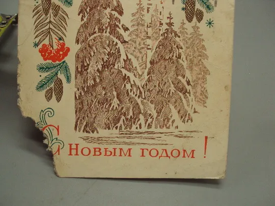 Открытка С Новым годом! елки зима шишки калина художник Ю. Лукьянов 1973 год №16273 З аукціону