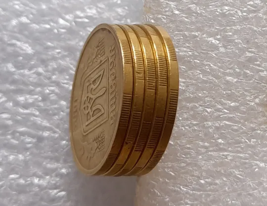 (3576) 25 копійок 1992 2ААм зминання елементів зображення на аверсі - 5 монет одним лотом (25 копеек 1992 2ААм сминание смятие) Інтернет-аукціон