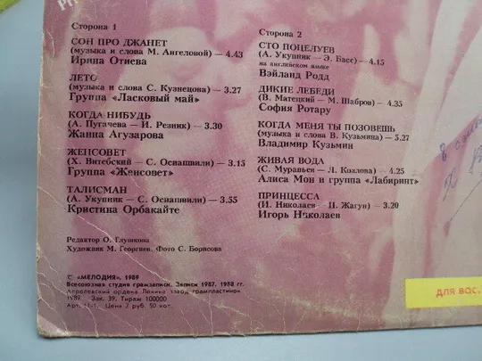 Пластинка мелодия Принцесса Для вас женщины 1989 Николаев, Ротару, Орбакайте диаметр 30 см №15397МЯ Продаж