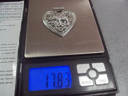 подвеска кулон сердце слон цветы сердечко слон в цветах серебро 925 проба вес 17,83 г клейм нет Де купити