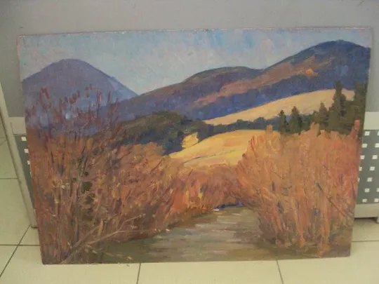 Купити Картина пейзаж река Ильцы Карпаты картон, масло Черников В.М. 49 х 68,5 см №3368