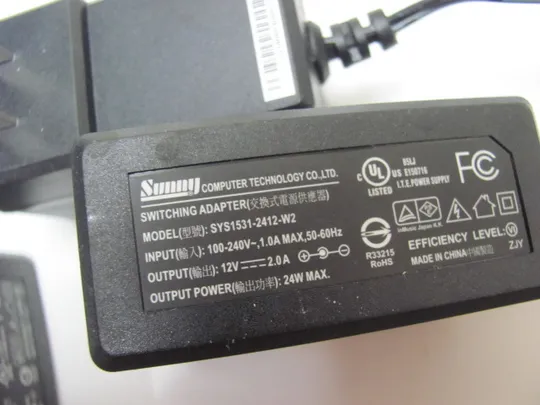 0820 адаптер живлення  SUNNY SYS1531-2412-W2 12V 2.0A  3 шт НІМЕЧЧИНА Характеристики