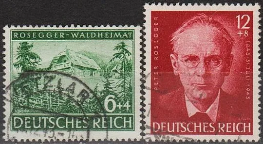 1943 - Рейх - 100 років Розеггера Mi.855-56 _2,40 Евро Ціна
