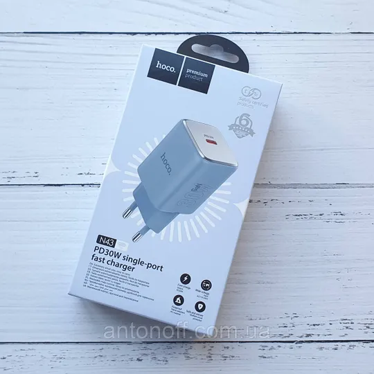 Зарядний пристрій Hoco N43 PD 30W GaN (блочок з виходом Type-C) Блакитний Ціна
