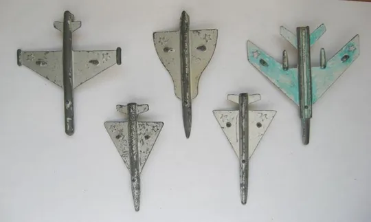 Літаки /самолеты/ - ТУ-24, ТУ-144, М-50, ЯК-25 = солдатики - фигурки = СРСР -СССР = метал = 5 шт. Продаж