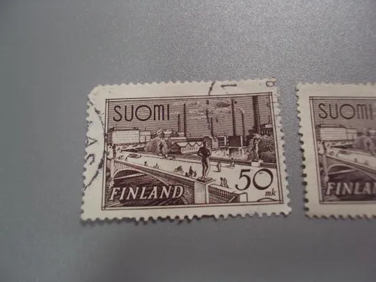 марка Финляндия 1942 архитектура стандарт завод мост Фабрики Промышленность лот 2 шт гаш №2108 Продаж